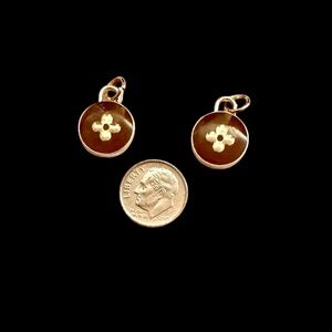 Louis Vuitton Brown Enamel Flower Charms • Set of 2 • Gold Tone Hardware